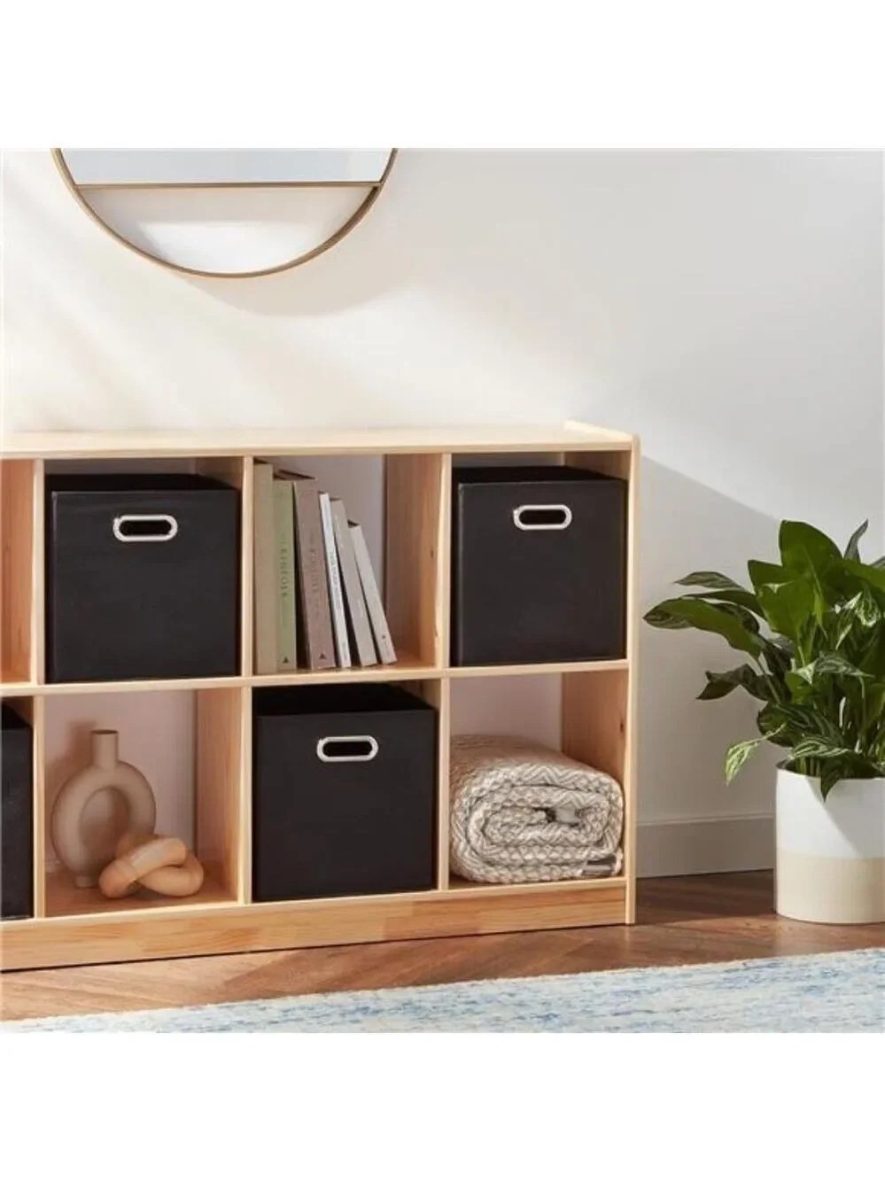 Black Fabric Storage Bins Set of 6 Collapsible Cube Organizer with Handles
